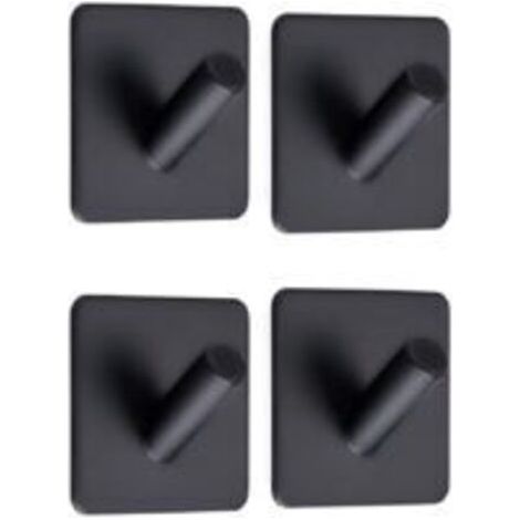 4 Pièces Crochet Adhésif 3M Crochet Mural Salle De Bains En Acier Inox Crochets Serviettes Pour Bain Cuisine Toilettes Placards Noir Carré (1/5)