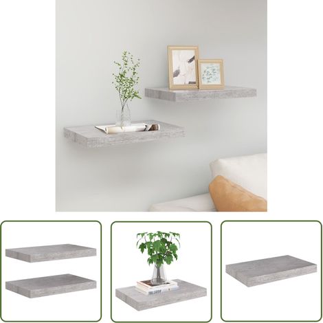 The Living Store Étagères murales flottantes 2 pcs gris béton 40x23x3,8 cm MDF - Étagères Murales - Étagères Flottantes - Décoration Murale - Rangement Mural - Meubles Déco (1/5)