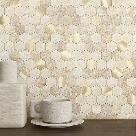 Hexagonal Adhesive Tiles for Bathroom Marble Beige
