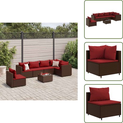 Table basse - vidaXL Salon de jardin avec coussins 7 pcs marron résine tressée - Résine tressée (1/5)