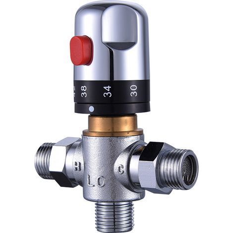 TAISHENGDA-Vanne Mélangeur Eau Chaude Froide Robinet Mitigeur Thermostatique En Laiton Solide Robinet Température Fixe Pour Lavabo Cuisine Salle De Bain Toilette G1/2 35-45℃ (1/5)