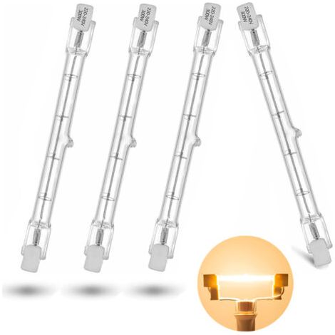 Ampoule halogène R7S 300 W 118 mm – Blanc chaud 2 800 K – 5 900 lumens – Compatible avec les variateurs standard – Lot de 4 (1/5)