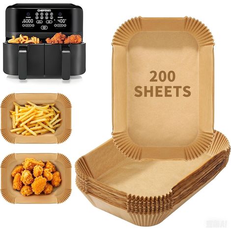 200 Blatt Backpapier für Heißluftfritteusen, rechteckig, passend für Ninja AF300EU, AF400EU und Ninja Double Stack XL 9.5LSL400EU