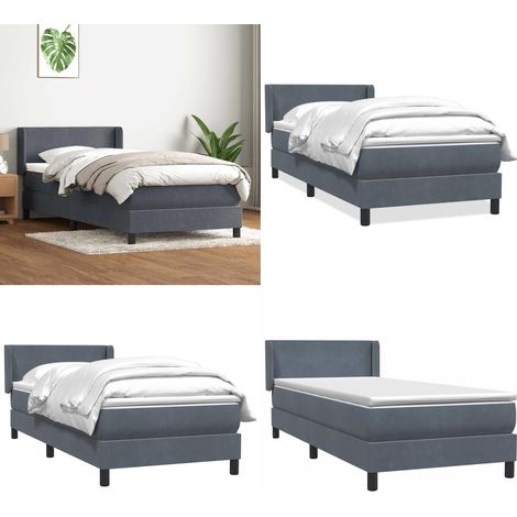Giroletto a Molle con Materasso Grigio Scuro 80x210 cm Velluto - Materasso a molle insacchettate - Letto con testiera
