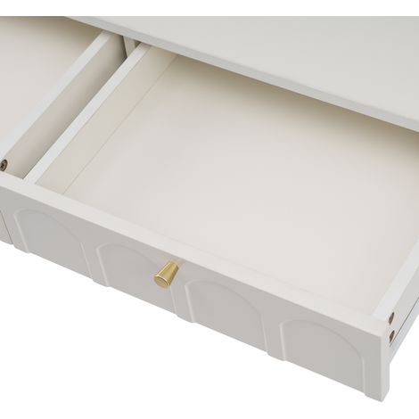 Coiffeuse avec 2 tiroirs, hauteur 76,5 cm, commode de chambre à coucher, meuble haut blanc, buffet à tiroirs, bureau de maquillage, crème-blanc - H76,5/L100/P45 cm (1/5)