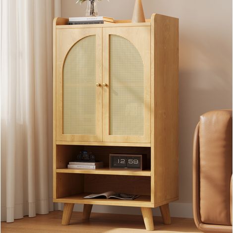 Credenza alta 60 x 40 x 121 cm in pannelli di legno e rattan naturale FloraGrace (1/5)