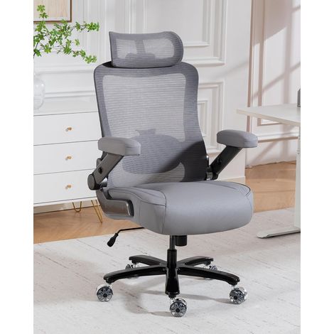 Ergonomischer Bürostuhl mit Lendenwirbelstütze, verstellbarer Kopfstütze und Höhe, Belastbarkeit 350 kg, verstellbarer Netzrückenlehne, klappbaren Armlehnen (grau)