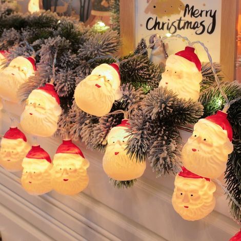 Guirlande Lumineuse De Noël - Tête De Père Noël - 20 Led - 2,5 M - À Piles - Télécommande Incluse - Pour Décoration Intérieure Et Extérieure (1/5)