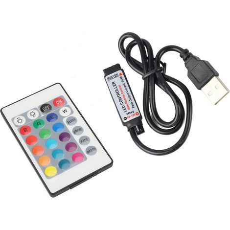 Contrôleur Infrarouge sans Fil 5V 24 Touches pour Bande LED RGB avec télécommande – Contrôleur d'effets Lumineux USB 6A (0,5 m) (1/5)