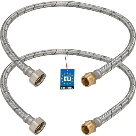 KOTARBAU® Lot de 2 Flexible Robinet 1/2" x 3/8" - Flexible Eau - Tuyau Robinet 70 cm - Mâle x Femelle - Rallonge Robinet Cuisine Flexible - Acier Inoxydable - Tuyau Flexible Plomberie (1/4)