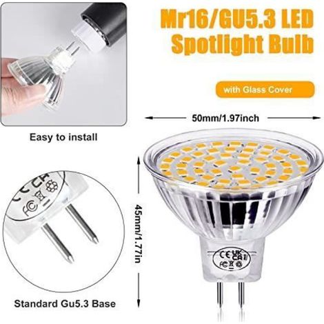 Ampoule LED MR16 GU5.3 - 12 V - 5 W - Blanc Chaud - Angle Faisceau 120° - Non Dimmable - Lot de 4 (1/4)