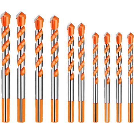 10 pièces Foret Carrelage Verre Foret Multi-matériaux Triangle Porcelaine Forage Métalliques pour carrelage béton brique verre plastique Marbre Miroir Bois Diamant 6mm 8mm 10mm 12mm Orange-Crezuo