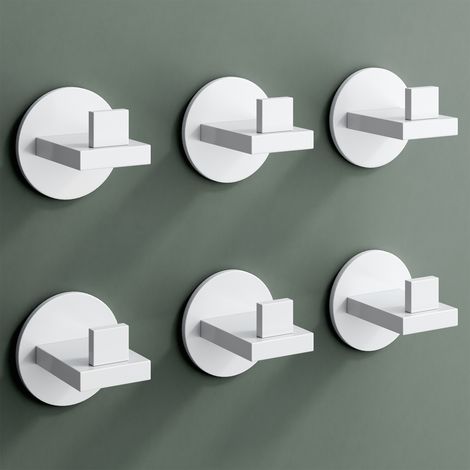 Mai & Mai Kleiderhaken 6 Stück Wandgarderobe Wandhaken aus Edelstahl Garderobenleiste Garderobenhaken 8cm Matt weiß Stalo-08