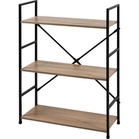 Etagère 3 niveaux métal et MDF – Dimensions 58,5 x 23,5 x 80 cm – Couleur beige et noir – Style industriel – Toilinux (1/5)