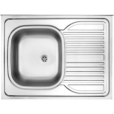 Lavello cucina da appoggio in acciaio inox con 1 vasca e gocciolatoio destro 80x60 cm finitura satinato - Tavo