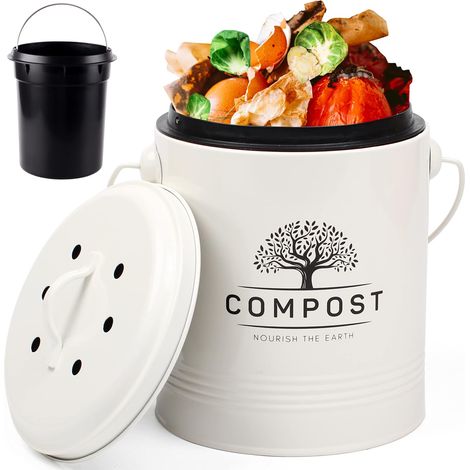 Bac à Compost de Cuisine, bac à Compost de comptoir de 5 litres avec Couvercle, Seau à Compost intérieur avec Doublure intérieure et Filtre à Charbon, Petit bac à Compost (1/5)