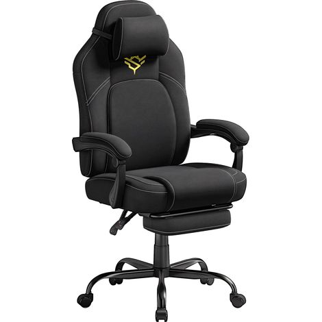 Fauteuil Gaming, Chaise de Bureau Ergonomique avec Repose-Pieds, Chaise Gamer avec Appui-tête, Coton-Lin, Hauteur Réglable, Noir d'encre OBG072BH03 (1/5)