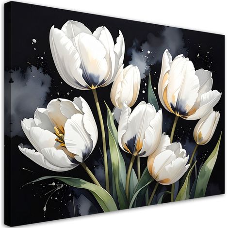 Quadro su tela Tulipani bianchi su sfondo nero 30x20 (1/5)