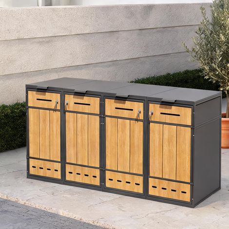 Abri poubelles en acier gris neutre 4 bacs 120 à 240 L (1/5)