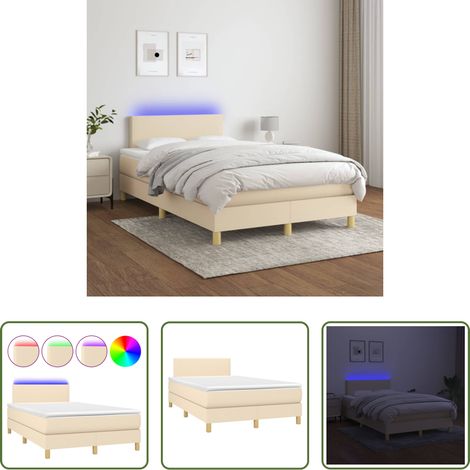 vidaXL LED-Streifen - Boxspringbett mit Matratze & LED Creme 120x200 cm Stoff (1/5)