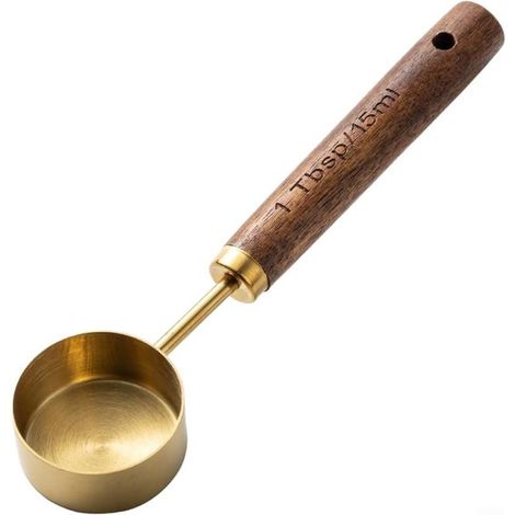 Kaffeemesslöffel, Edelstahl 15 ml mit Walnussgriff für gemahlene Kaffeebohnen, Milchpulverlöffel (golden 15 ml)