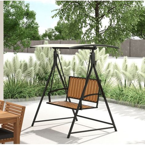 Columpio de jardín de metal y poliéster negro, 2 plazas, con toldo ajustable y asiento de composite, 142 x 112 x 162 cm (1/5)