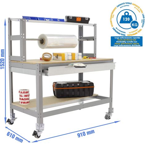 Simonrack Banco da lavoro design funzionale grigio e legno