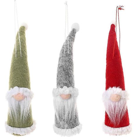 Lot de 3 décorations suspendues pour sapin de Noël, avec des gnomes.-17.5x6cm