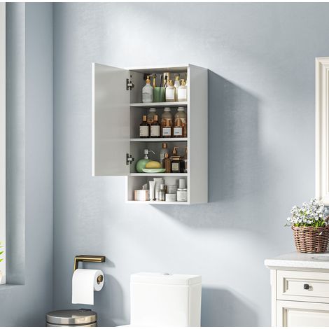 Mueble armario baño con baldas regulables en blanco OKMYHOME (1/5)
