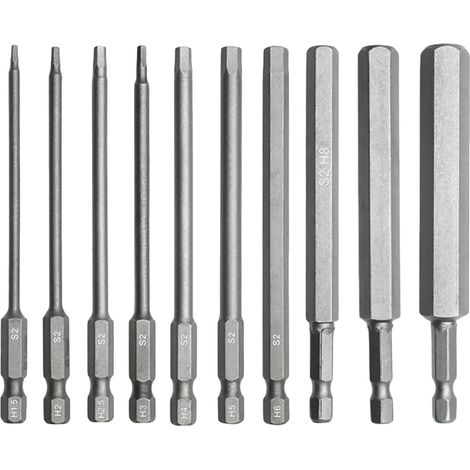 Lot de 10 embouts de tournevis Torx longs avec tige hexagonale de 6,35 mm en acier S2 pour tournevis électrique perceuse à percussion (1/5)