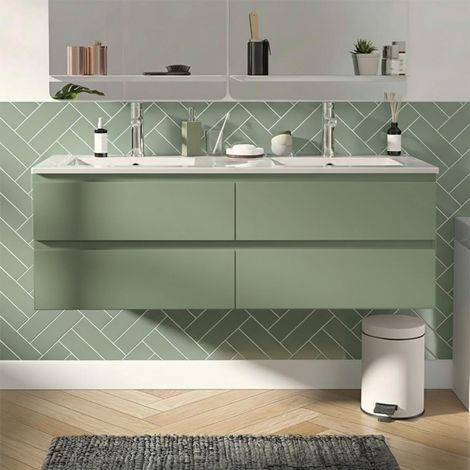 Doppelwaschtisch 120cm Keramik-Platte & Chrom-Armaturen SORRENTO (1/5)
