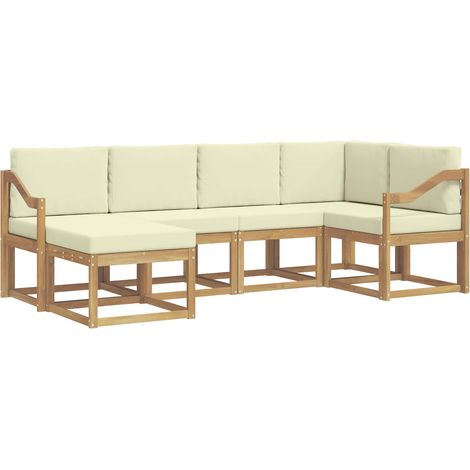 Outdoor-Sofagarnitur mit Kissen 6 pcs Weiß und Creme Polyester vidaXL