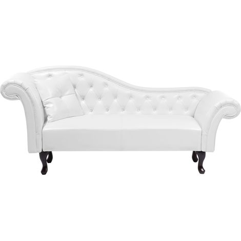 Chaise Longue Versione Sinistra Ecopelle Bianca Stile Chesterfield Vintage Lattes (1/5)