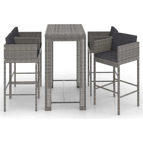 Maison Exclusive - Set da Bar da Giardino 5 pz con Cuscini in Polyrattan Grigio (1/5)