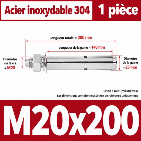 Goujon d'ancrage à expansion M20 x 200 mm inox 304 m20 200 1 pièces 1 kg – Livraison gratuite