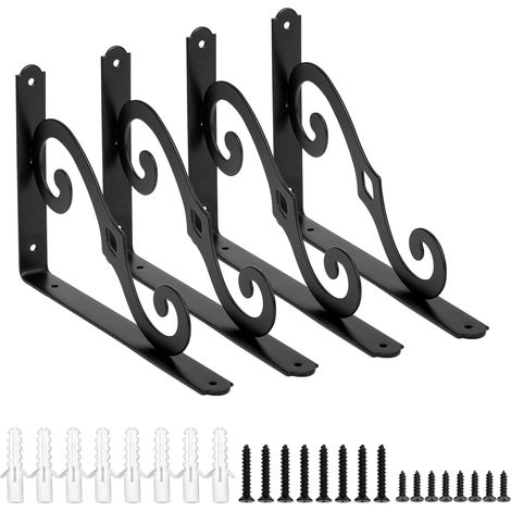 Lot de 4 Supports d'Etagères Décoratifs en Métal noir - 250 x 200 mm - Avec vis (1/5)