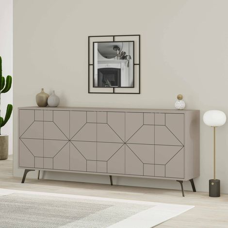 Dmora - Kommode Dlabrocc, Wohnzimmerbuffet, Wohnzimmer-Sideboard, Moderne Küchen-Speisekammer, 184x35h77 cm, Zement (1/5)