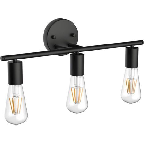 Lampe Miroir Salle de Bain Vintage 3 Lumières Applique Murale en Métal Noir Intérieure Miroir lumière Salle de Bain, Longueur: 48cm / 18.9 pouces, Douille E27, Ampoule non Incluse (1/5)