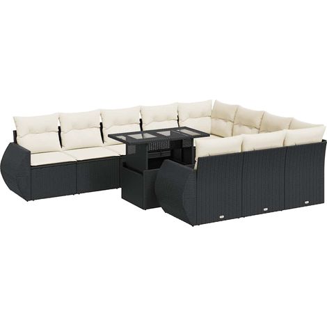 vidaXL Set Divani da Giardino 11 pz con Cuscini in Polyrattan Nero (1/5)