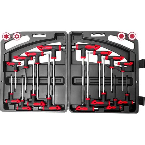 JUEGO DE LLAVES ACODADAS O DESTORNILLADORES TIPO T CON PUNTAS HEXAGONALES ALLEN, TORX Y TORX INVIOLABLES, 16 PIEZAS CON ESTUCHE (1/5)