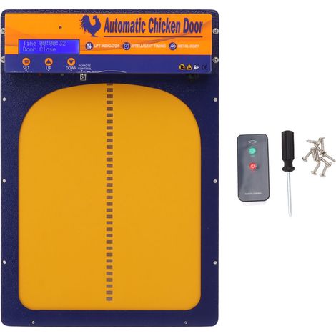 Porte automatique pour poulailler IP45 étanche, programmable en aluminium, avec minuterie, capteur lumineux et télécommande (1/5)