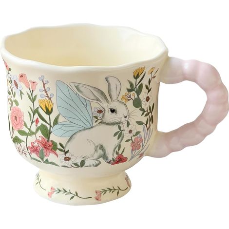 Mug en céramique lapin, 385 ml (13 oz), tasse à thé mignonne avec anse - Mug en porcelaine motif animal pour latte, cappuccino, lait et chocolat chaud - Cadeau kawaii pour une amie ou une maman pour u (1/5)