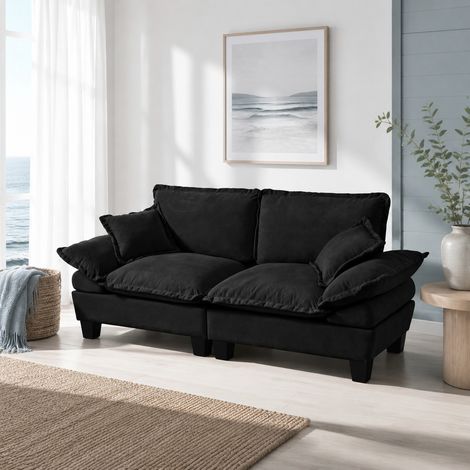 Divano 2 posti modulare in ciniglia, 194 x 82 x 90 cm, nero HAVRYA (1/5)