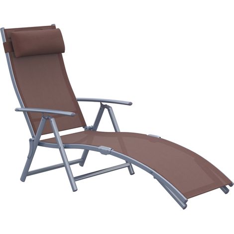 Klappbarer Gartenstuhl mit Kissen, 7-fach verstellbare Rückenlehne, 137 x 63,5 x 100,5 cm, Braun
