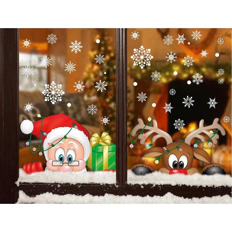 Stickers Noel Fenetre Autocollant Vitre Decoration Interieur Maison Reutilisable Deco Flocon de Neige Grand Format Aquarelle PVC Arbre de Noël Renne Decoration Noel Interieur Maison (1/5)
