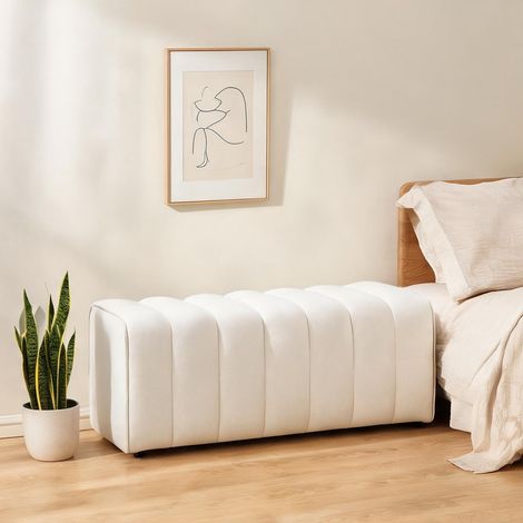 Banc de chambre contemporain en blanc cassé tissu effet lin (1/5)