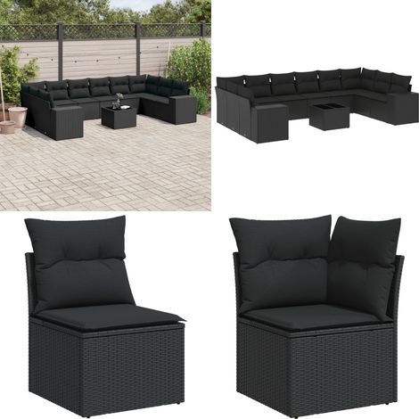 Salon de jardin 11 pcs avec coussins noir résine tressée - Ensemble Salon De Jardin - Meuble De Jardin - Salon Exterieur - Résine Tressée - Rotin Synthétique - Home & Living (1/5)