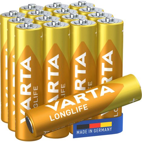 Varta – Piles alcalines AAA Longlife – Lot de 16 – Longue durée pour appareils à faible consommation – Performance fiable pour télécommandes et horloges