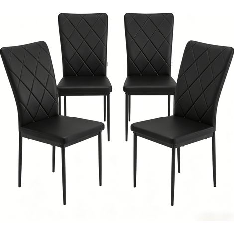 Lot de 4 chaises de salle à manger en cuir régénéré noir, dossier haut, assise rembourrée, structure métal, lot élégant pour cuisine et salon - CHICFURN (1/5)