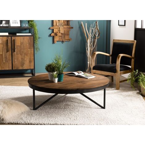 SIXTINE - Table basse ronde diam110 plateau bois teck recyclé marron (1/4)